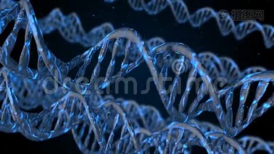 DNA密码飞了进来。 抽象3d多边形线架DNA代码.. 摘要三维多角形线架DNA。 循环动画视频