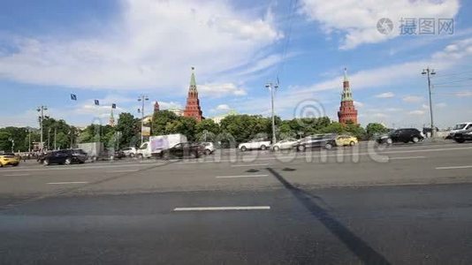 莫斯科克里姆林宫在阳光明媚的夏日，俄罗斯视频