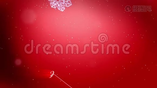 装饰的3d雪花在红色背景下在空中飞舞.. 用作圣诞节、新年贺卡或冬季环境的动画视频