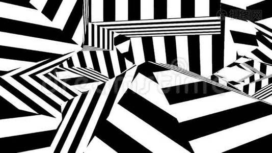 黑白条纹。 计算机生成的抽象背景，三维渲染视频