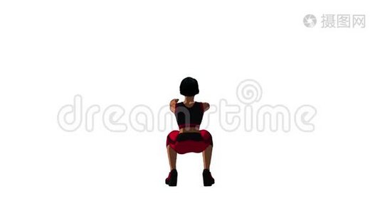 椿阴影三维动画的妇女在健身器材做空气蹲。视频