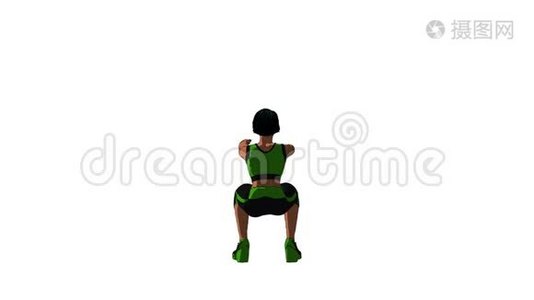 椿阴影三维动画的妇女在健身器材做空气蹲。视频