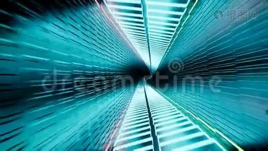 三维渲染，抽象霓虹灯隧道视频