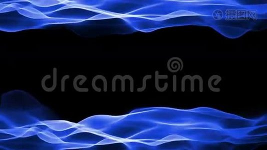 抽象背景，黑色背景上的蓝色软运动流动动画视频