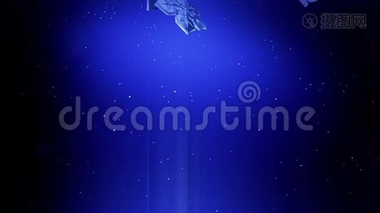 美丽的3d雪花在夜晚落在蓝色背景上。 用作圣诞、新年贺卡或冬季动画视频