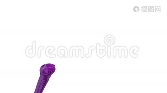 紫漆喷泉3d在白色背景与阿尔法通道使用阿尔法面具。 带涡旋液的喷泉顶部。 3D视频