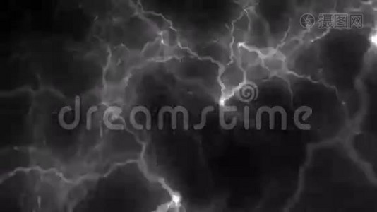 抽象雷暴闪电背景，自然电能。视频