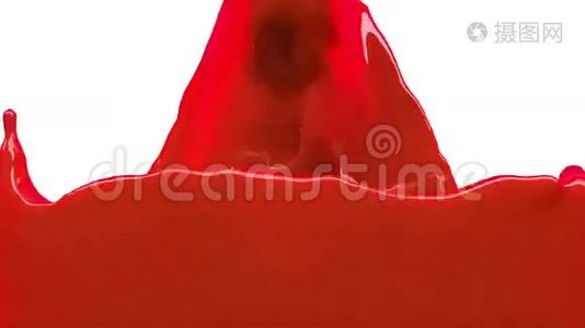 红色油漆填充屏幕，隔离在白色全高清与阿尔法通道视频