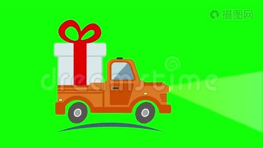 提供带礼品盒的平板运输卡车视频