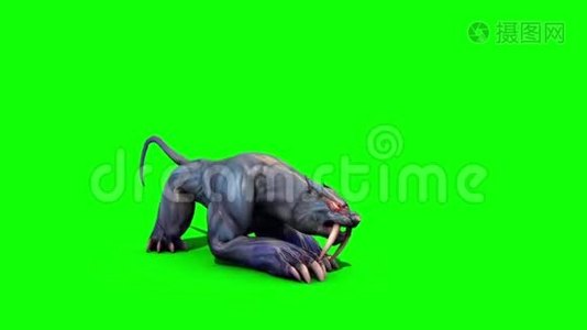 怪兽美洲狮吼绿幕3D渲染动画视频