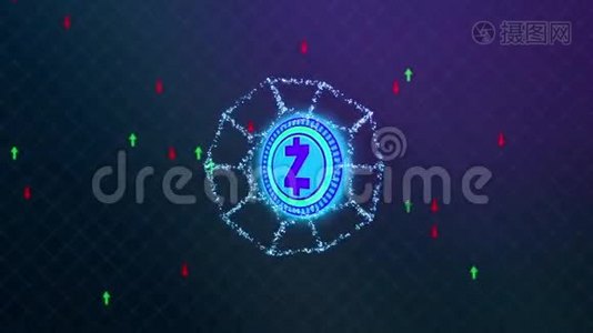 Zcash硬币旋转，红色和绿色箭头视频