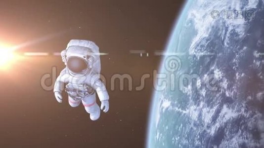 太空宇航员。 三维动画，4K。视频