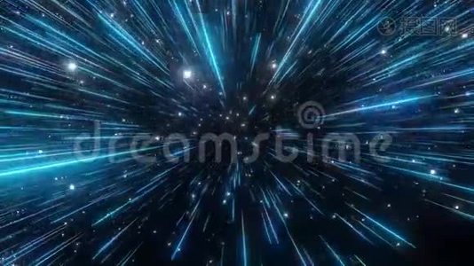 抽象超空间背景。 光的速度，霓虹发光的光线和恒星的运动。 蓝色版本。 穿过星星。 4k视频
