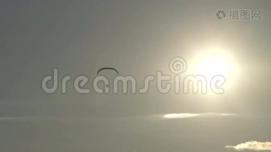 滑翔伞活动飞行，美丽的日落背景视频