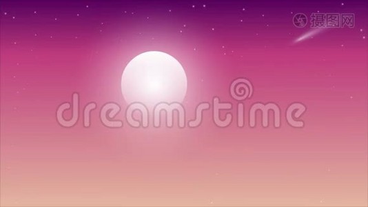 紫罗兰色天空中的月亮和彗星视频