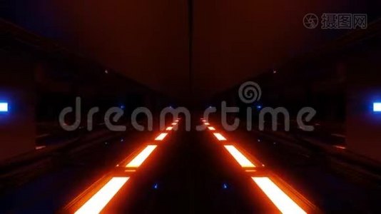 黑暗的未来科学隧道与热金属发光在底部3D插图现场壁纸运动背景无尽视频