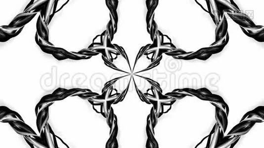 带有黑白丝带的4k循环动画被扭曲，并形成复杂的结构作为万花筒效应。 59视频