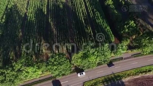 空中观景。 在乡间公路上行驶的汽车视频