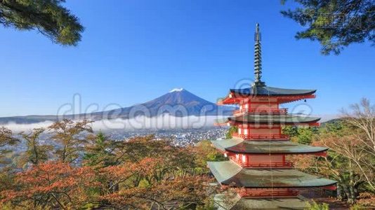 4山K时间推移。 日本富士天田，秋日有朱雷托塔的富士视频