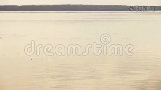 宁静的人在宁静的湖面上乘充气船划船视频