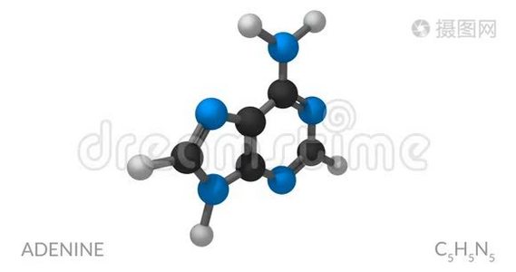 腺嘌呤分子，旋转无缝环，三维动画，4k30fps视频