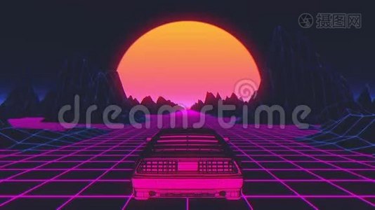 复古派80年代风格的科幻车背景.. 无缝循环三维视频动画视频