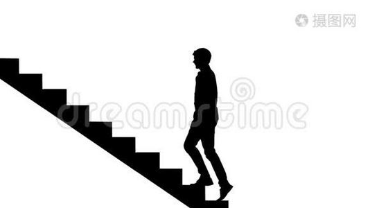 剪影男子走楼梯白色。 成功的途径循环概念。 职业阶梯。视频