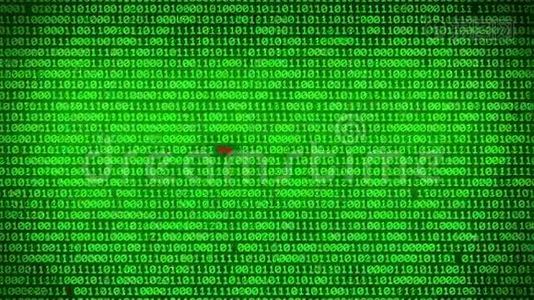 绿色二进制代码揭示数据安全矩阵背景墙，绿色二进制代码揭示HACKER警告数据视频