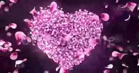 旋转粉红玫瑰樱花花瓣心形背景循环4k视频