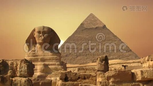 古代狮身人面像和金字塔，埃及的象征视频