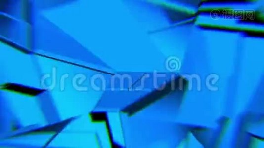 蓝色抽象多边形破碎形状波动无缝环。 3D动画。视频