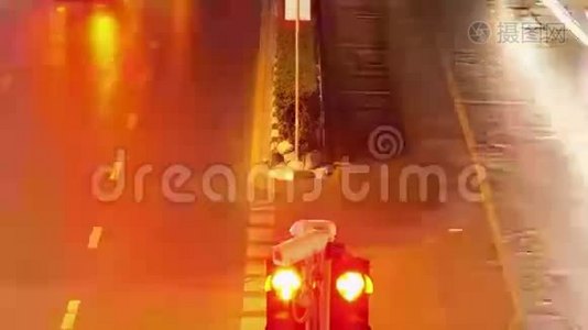 曼谷街道红绿灯夜间时间间隔4K视频