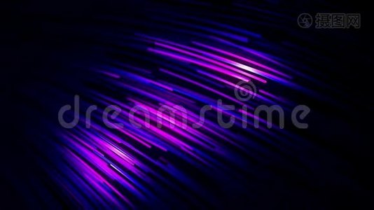 彩色霓虹灯吸管漂浮在黑色背景上并改变其颜色的抽象动画。 动画。 动态动态视频
