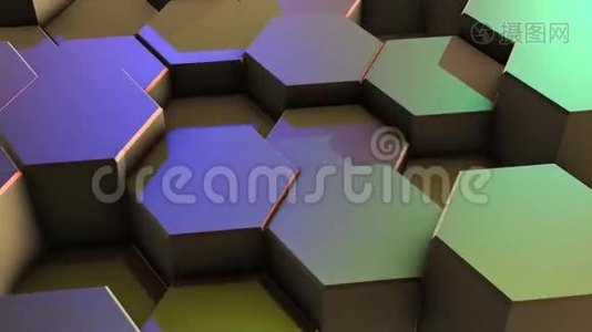 循环抽象彩色六角蜂窝背景视频