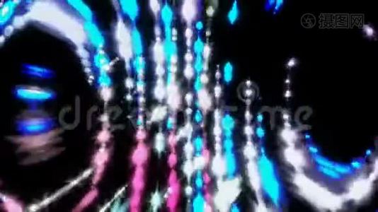 Vj循环，带闪亮粒子的音乐节拍，计算机生成现代抽象背景，三维渲染视频