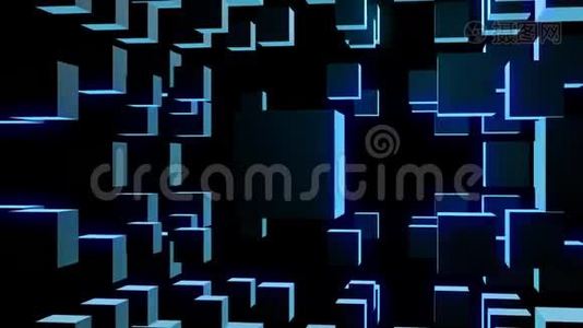 蓝色旋转立方体的抽象运动背景视频