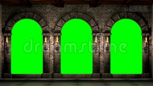 中世纪拱门与绿色屏幕视频