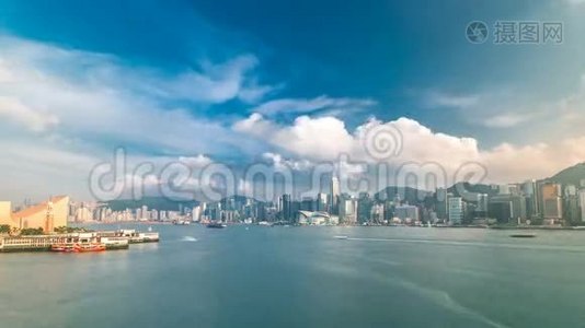 香港港全景城市景观时间推移-中区、维多利亚港、维多利亚峰、港岛及视频