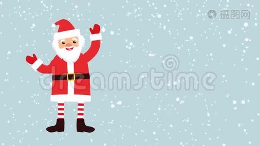 卡通圣诞老人在降雪的背景下，空横幅为你的文字。 横幅销售40%。视频