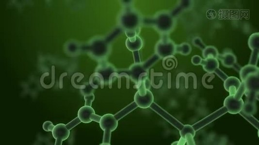 显微镜下分子结构，漂浮在绿色背景的流体中视频