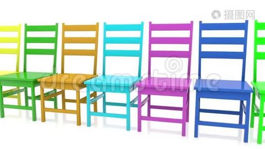各种颜色的一排椅子视频