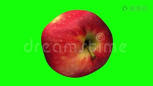 绿色背景下`苹果红味旋转02视频