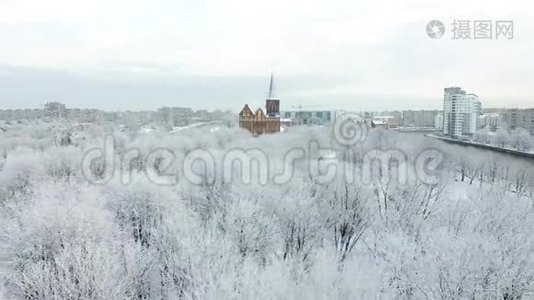 白雪皑皑的城市里的大教堂视频