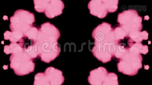 背景，如罗夏墨迹测试1。 荧光的粉红色墨水或烟雾，在黑色上缓慢地分离。 粉色染料混合视频