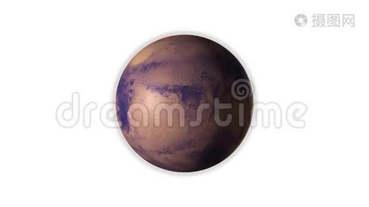 星球火星旋转，在白色背景上隔离视频