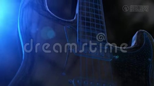 蓝色线框3D电吉他动画视频