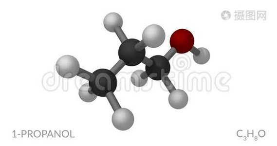 1-丙醇分子，旋转无缝环，三维动画，4k30fps视频