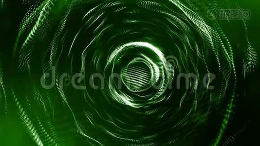 三维绿色背景与奇妙的发光粒子。 循环三维动画具有景深，光效.. 现代视频