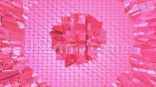 玫瑰色或粉红色低聚波动表面作为迷幻背景。 红色多边形几何振动环境或视频