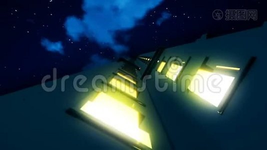 现代企业摩天大楼夜空动画视频